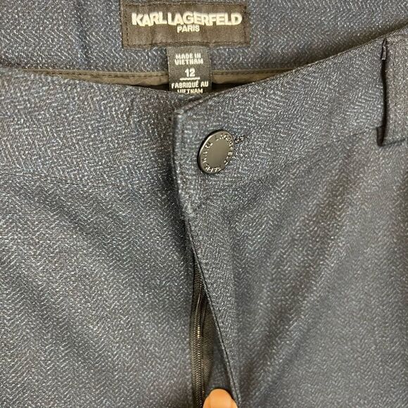 Karl Lagerfeld Dark Navy Twill Cigarette Leg Pants Size 12 - Picture 3 of 12
